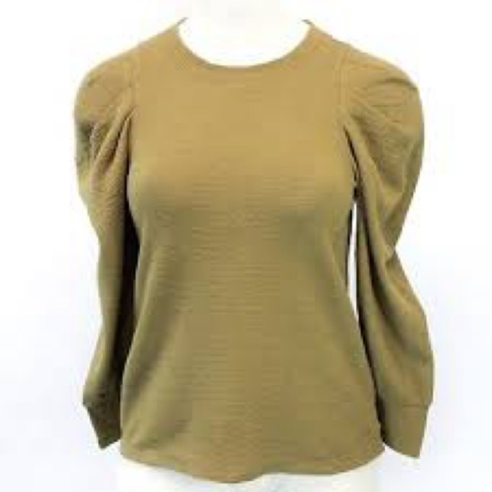 Madewell Olive Textured Puff Sleeve Pleated Statement Top 🌻 - Picture 1 of 6